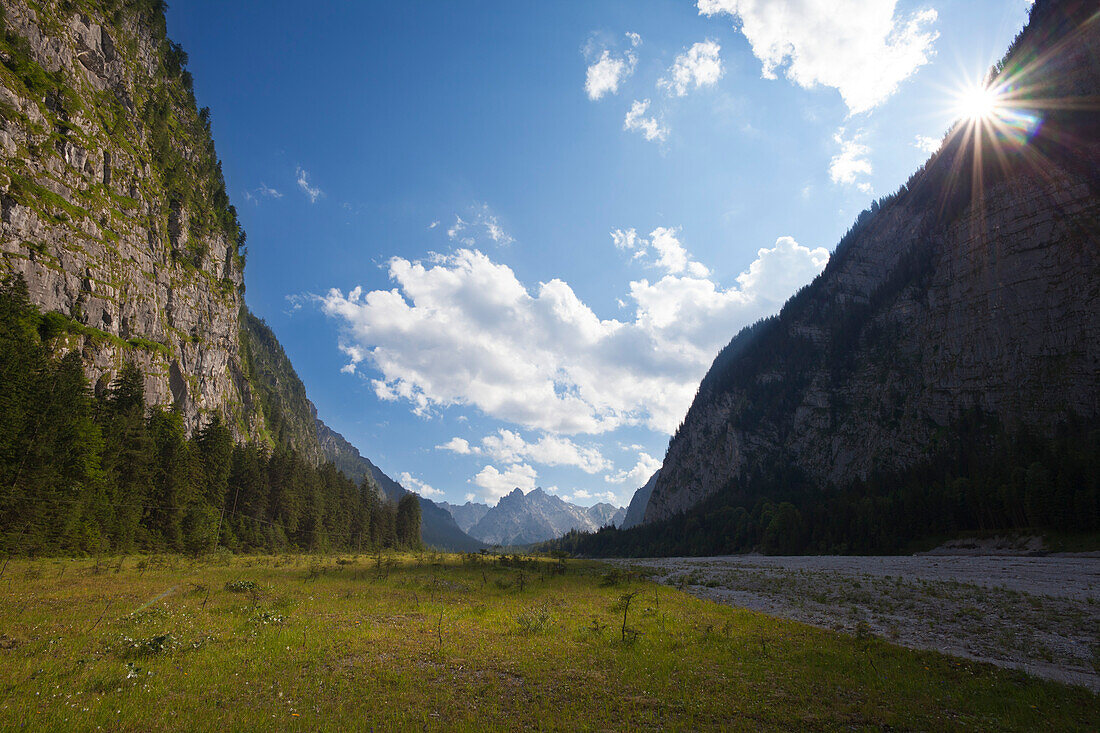 Wimbach valley, view to Palfelhoerner, near Ramsau, Berchtesgaden region, Berchtesgaden National Park, Upper Bavaria, Germany