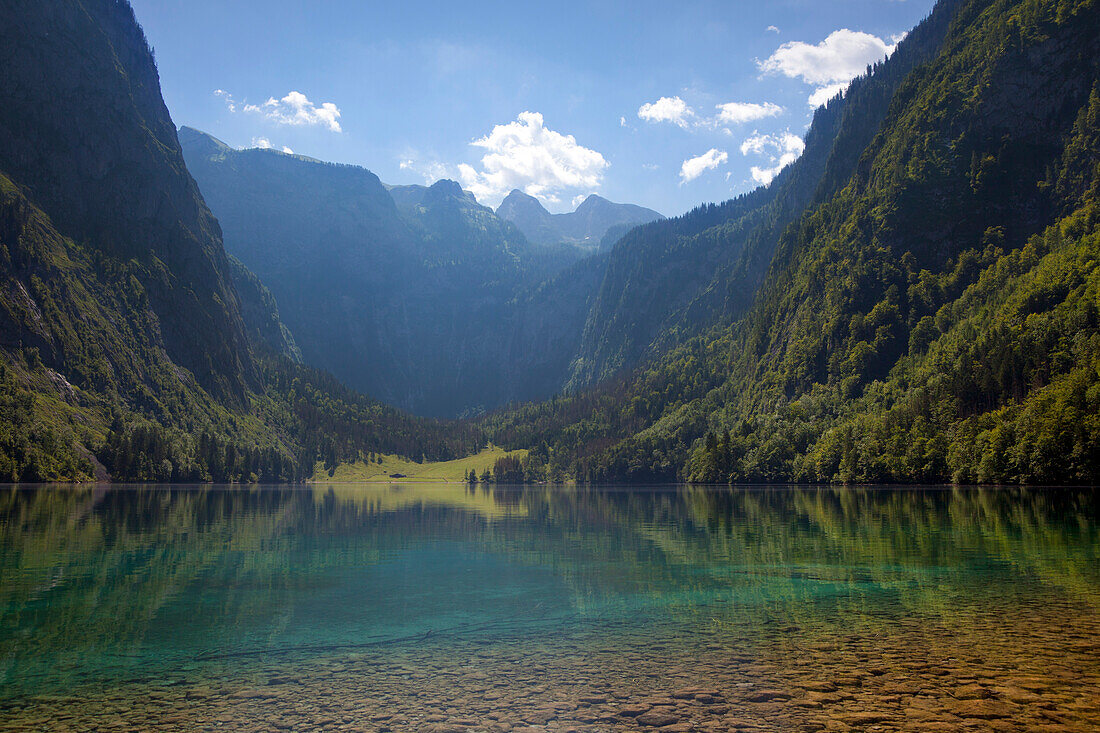 Obersee, Koenigssee, Berchtesgaden region, Berchtesgaden National Park, Upper Bavaria, Germany