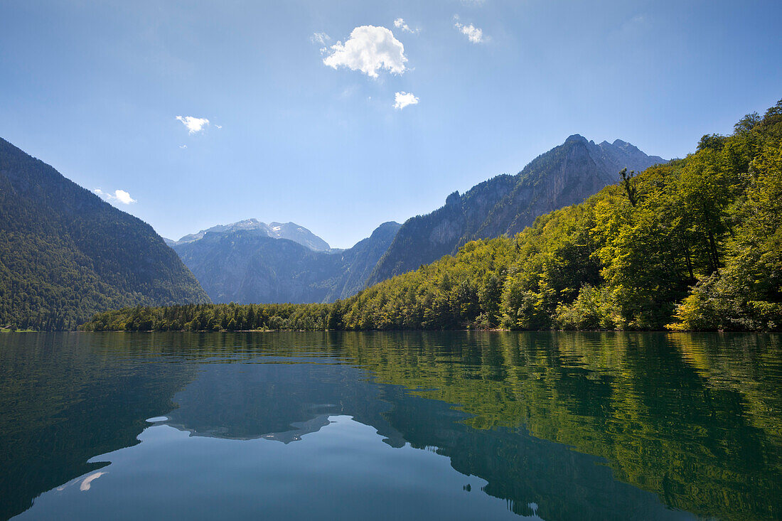 Blick über den Königssee, Berchtesgadener Land, Nationalpark Berchtesgaden, Oberbayern, Bayern, Deutschland