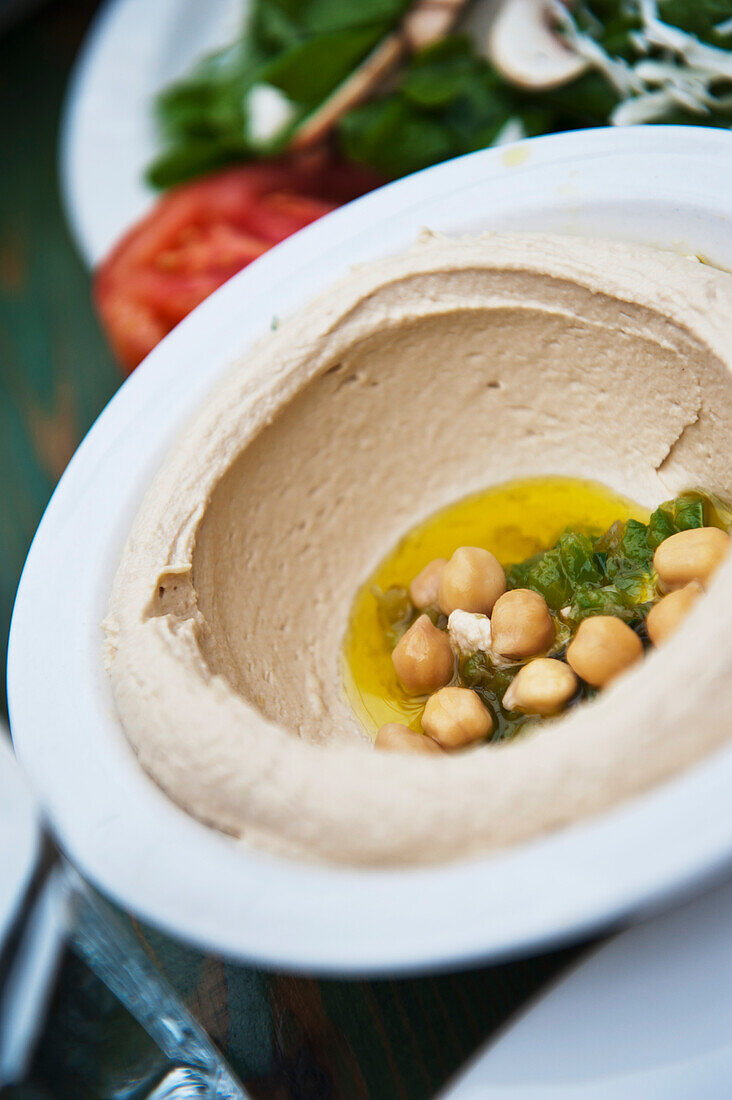 Bowl Of Hummus Served As Part Of The Mixed Mezze, Madaba, Jordan, Middle East