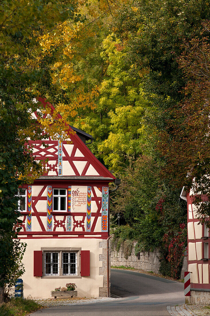Tudor style house in the Tauber Valley, Franconia, Bavaria, Germany