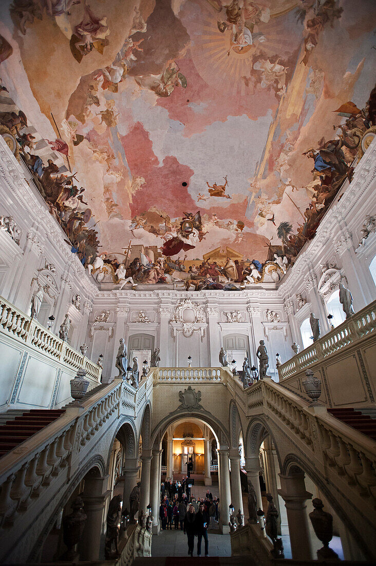 Staircase with fresco, Wuerzburger Residence, Wuerzburg, Franconia, Bavaria, Germany
