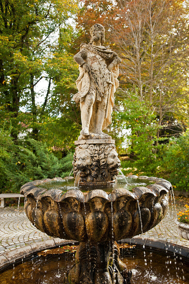 Welfenbrunnen fountain at Rottenbuch monastery, Rottenbuch, Weilheim-Schongau, Upper Bavaria, Bavaria, Germany