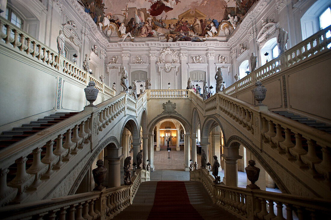 Staircase with fresco, Wuerzburg Residence, Wuerzburg, Franconia, Bavaria, Germany