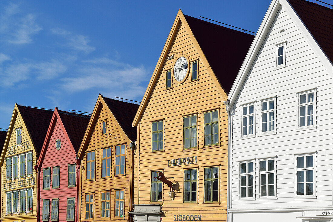 Hanseatic buildings in Bryggen, UNESCO World Heritage Site Bryggen, Bergen, Hordaland, Norway