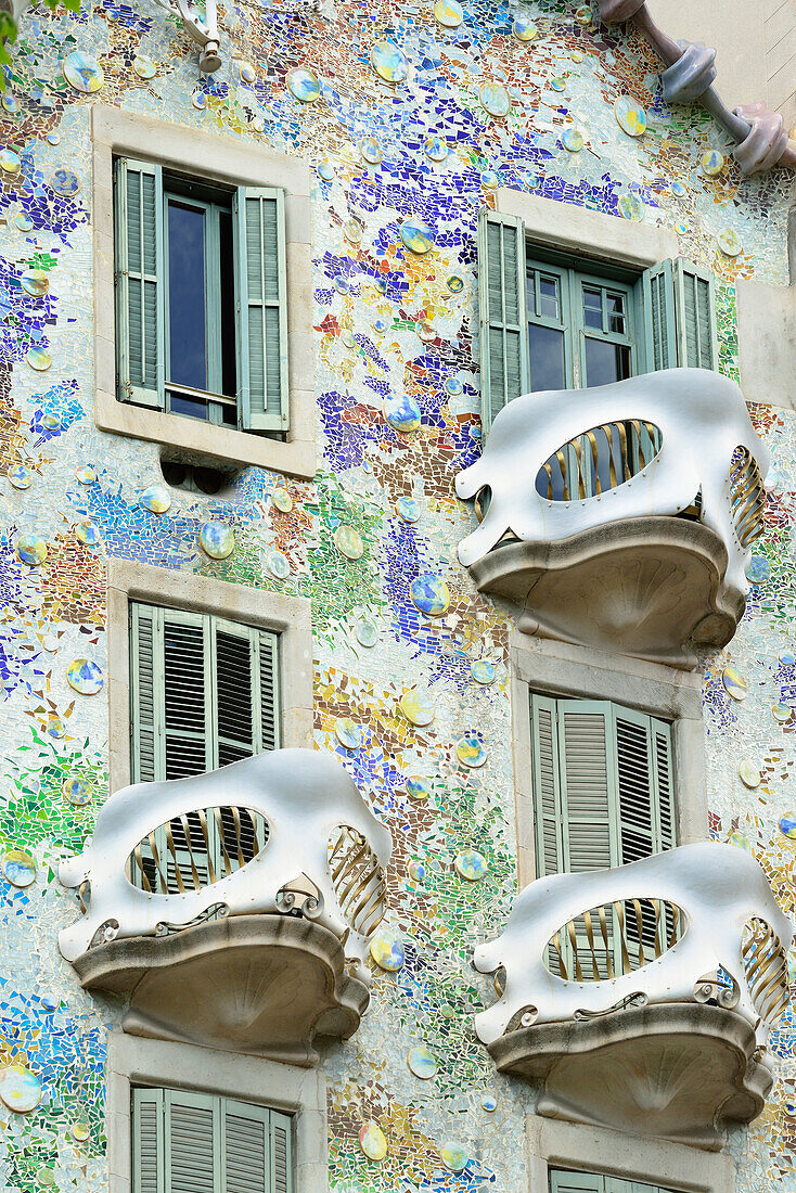 Casa Batlló, Architekt Antoni Gaudi, UNESCO Weltkulturerbe Arbeiten von Antoni Gaudi, Modernisme, Jugendstil, Eixample, Barcelona, Katalonien, Spanien