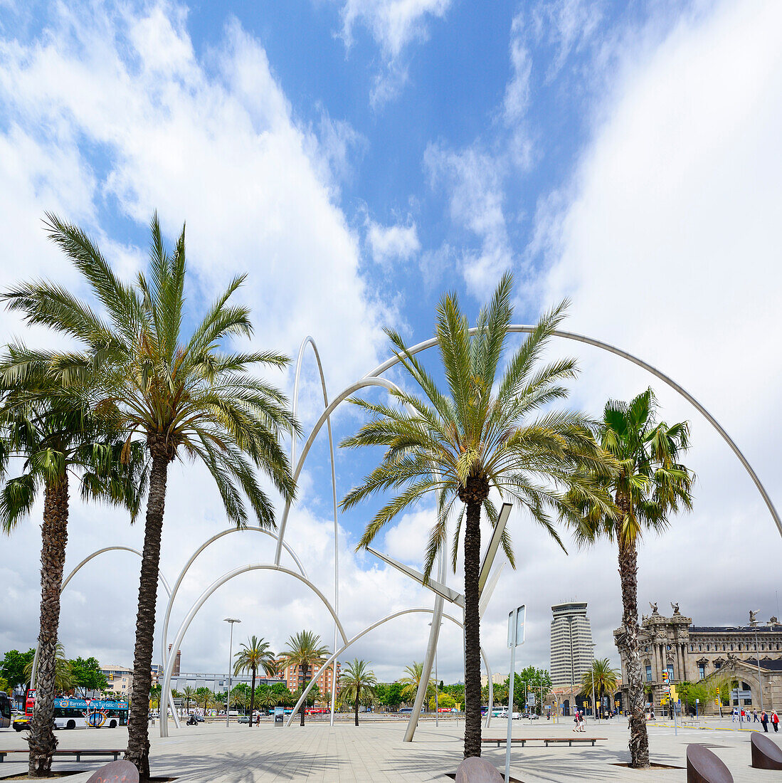Palms in the Old harbour, Port Vell, Barcelona, Catalonia, Spain