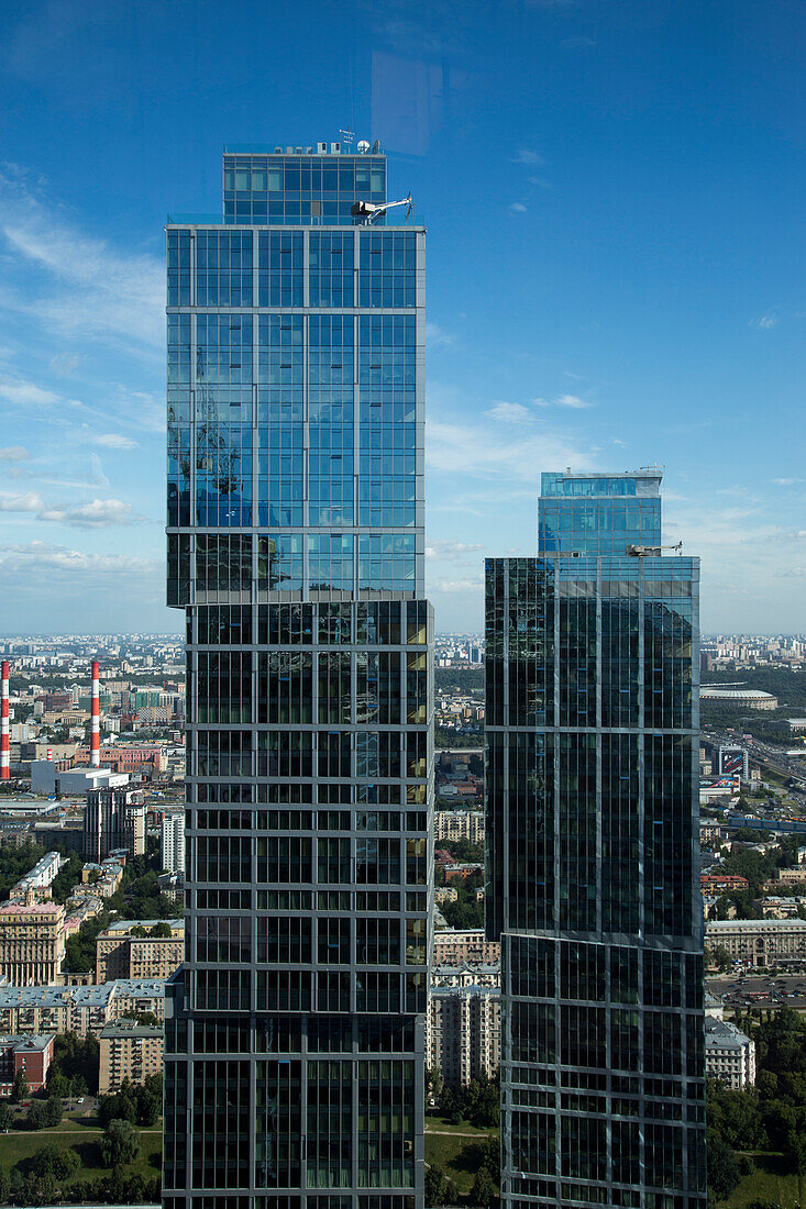 Blick vom Federation Tower auf die zwei Bürotürme vom Moscow City International Business Center, Moscow City, Moskau, Russland, Europa