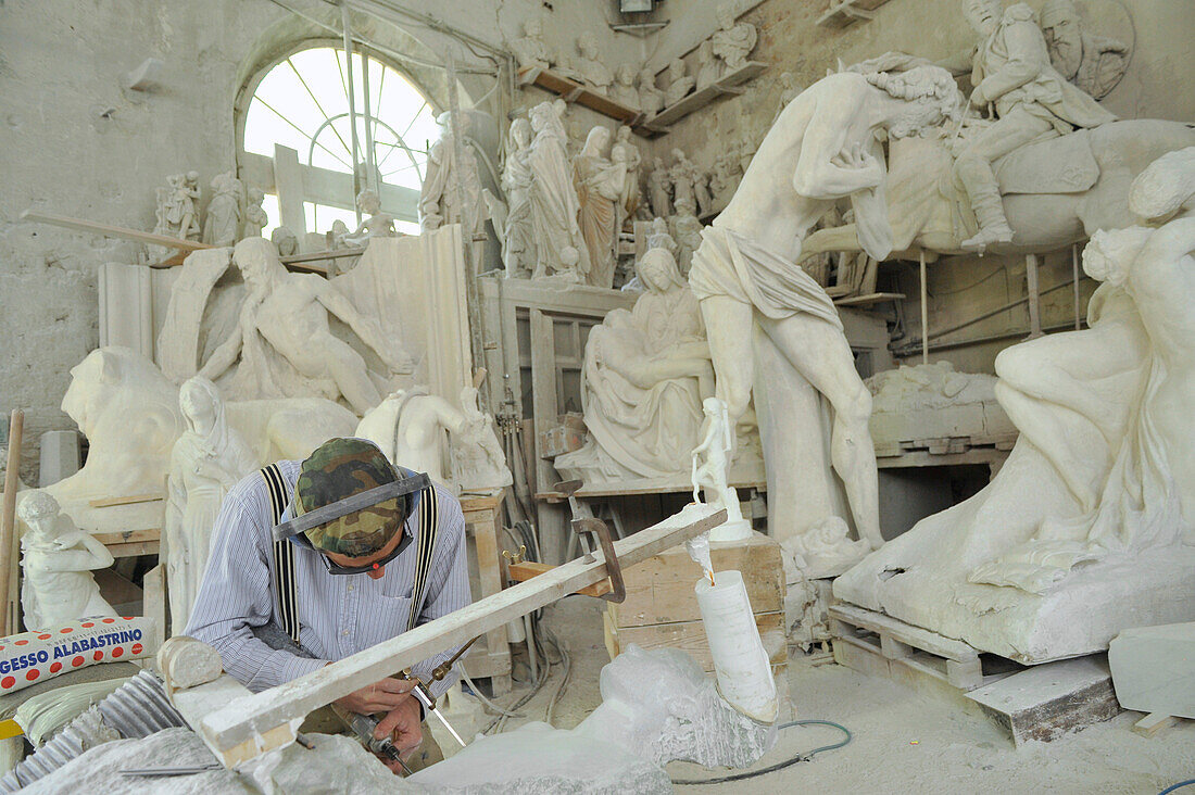 Marble sculptures in Workshop Studi di Scultura Nicoli, Carrara, Tuscany, Italy