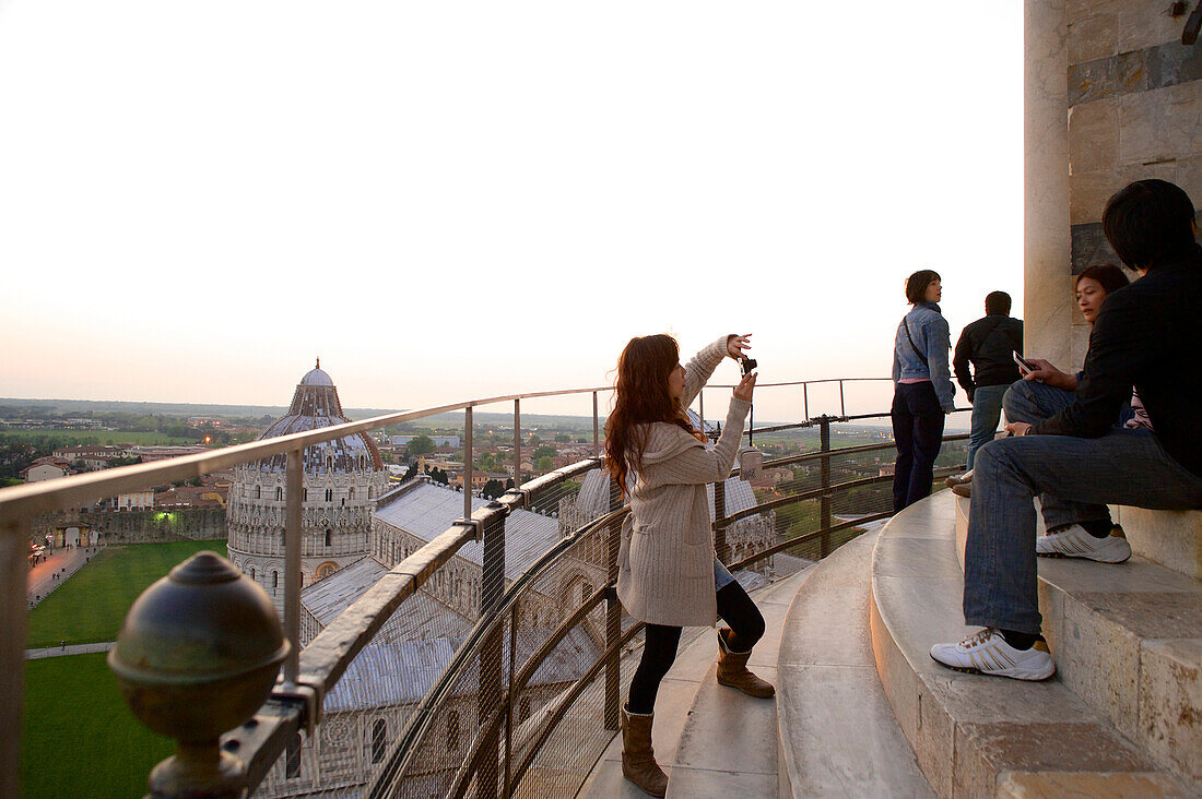 Tourists on the Leaning Tower of Pisa, Pisa, Tuscany, Italy