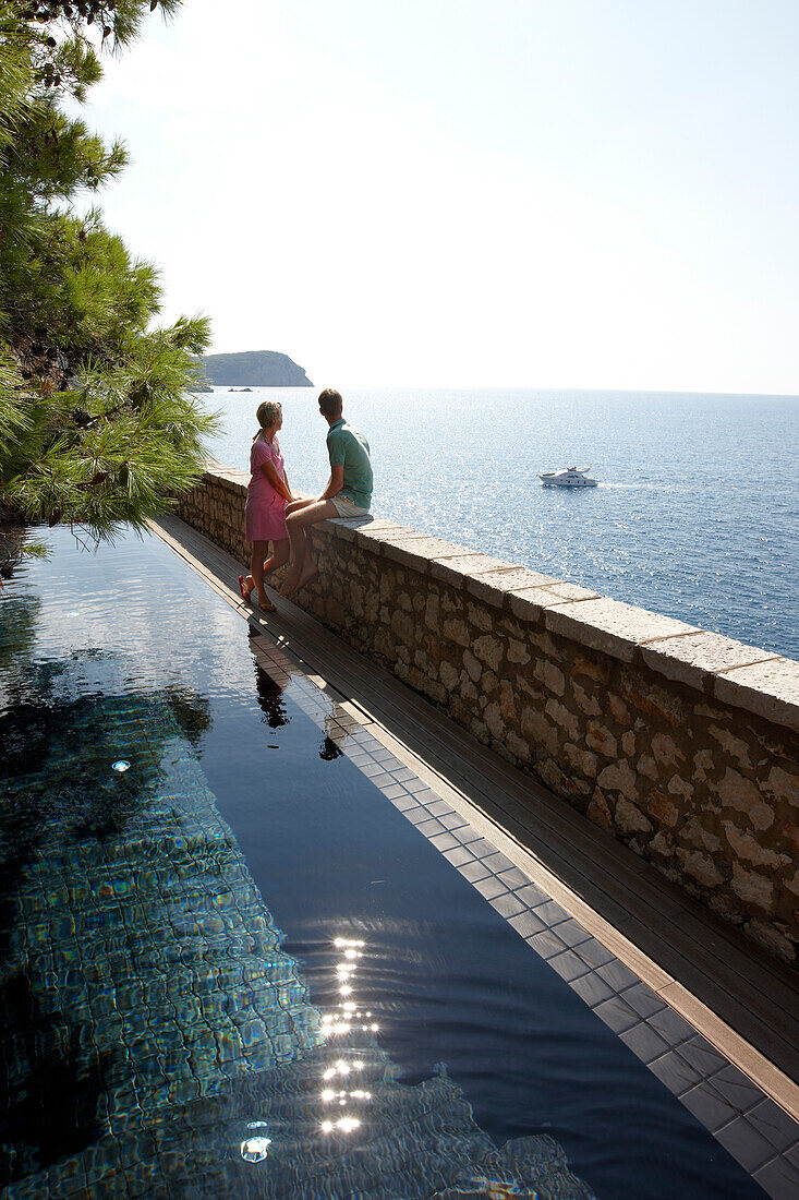 Guests at the Cliff Pool, Aman Sveti Stefan, Sveti Stefan, Budva, Montenegro