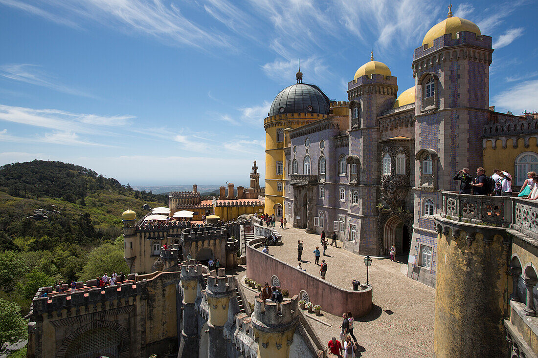 Terrace and cafe at Palacio Nacional da Pena (Pena National Palace), Sintra, Estremadura, Portugal