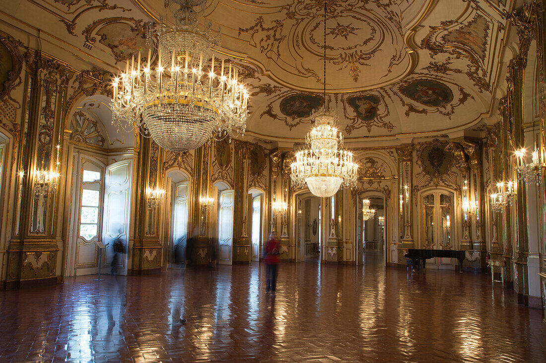 Chandeliers in the Throne Room of Palacio Nacional de Queluz (Queluz National Palace), Lisbon, Lisboa, Portugal