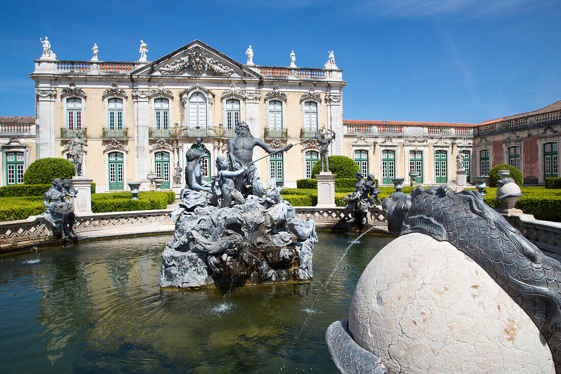 Neptune fountain in the gardens of Palacio Nacional de Queluz (Queluz National Palace), Lisbon, Lisboa, Portugal