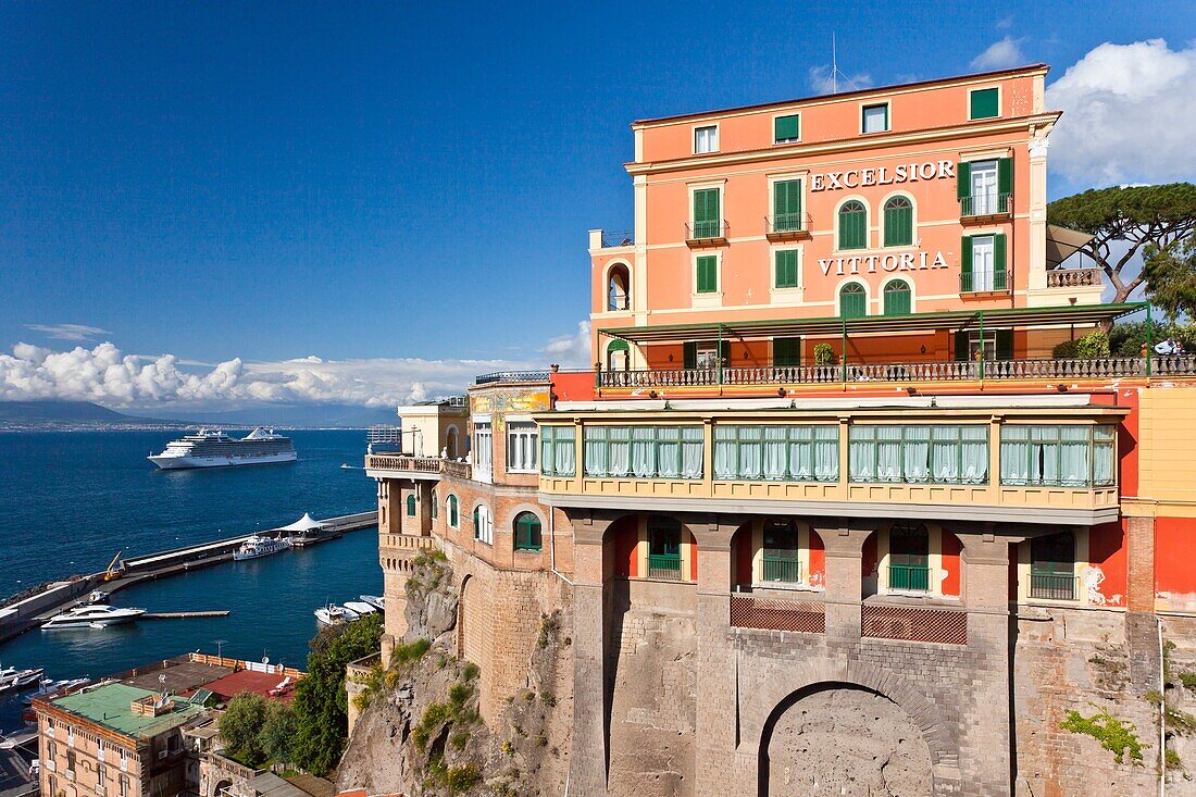 The town of Sorrento and the Bay of Naples in Sorrento, Campania, Italy