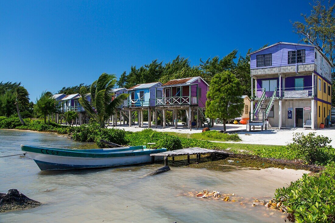 Colorful beach cottages on the island of Cay Caulker, Belize