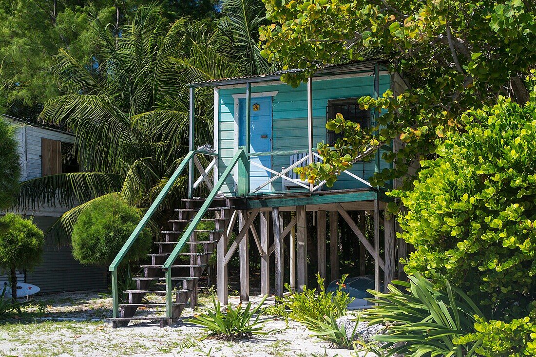 A colorful beach cottage on the island of Cay Caulker, Belize