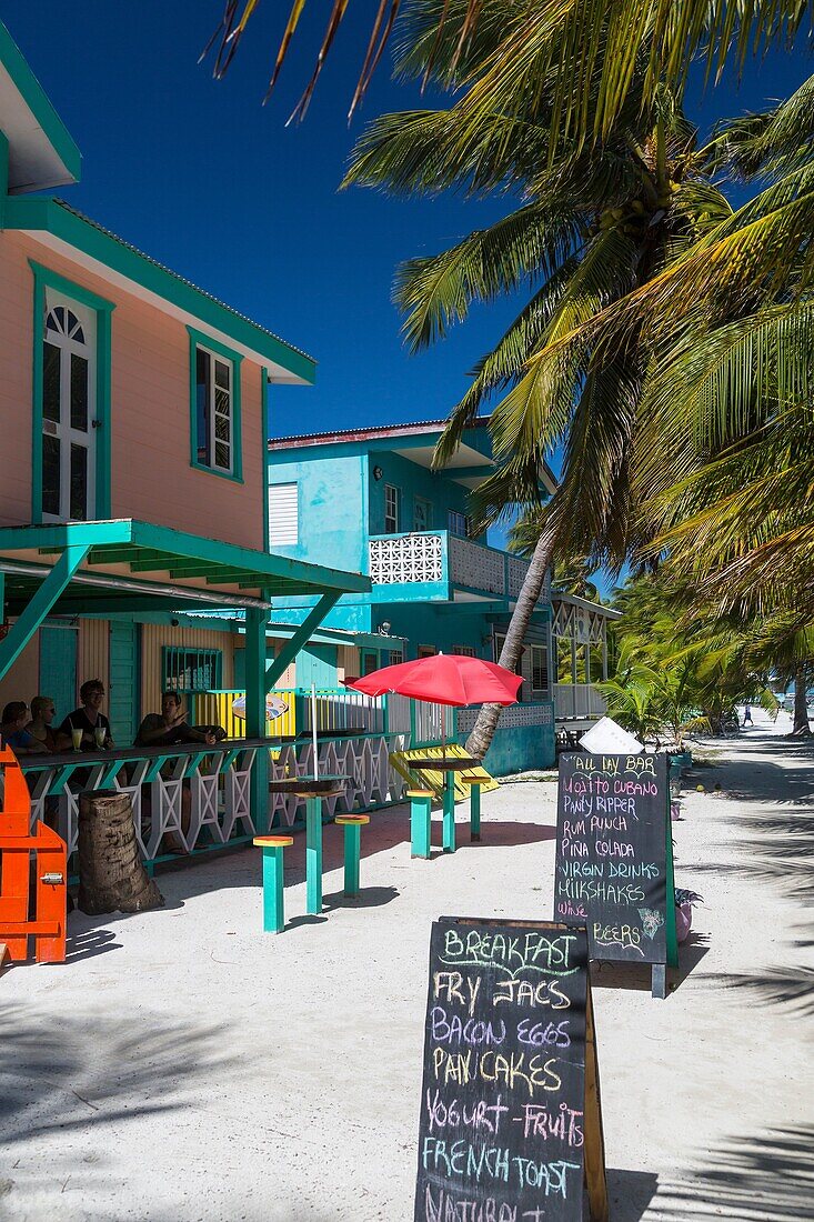 Shops and restaurants in the village of Cay Caulker, Belize