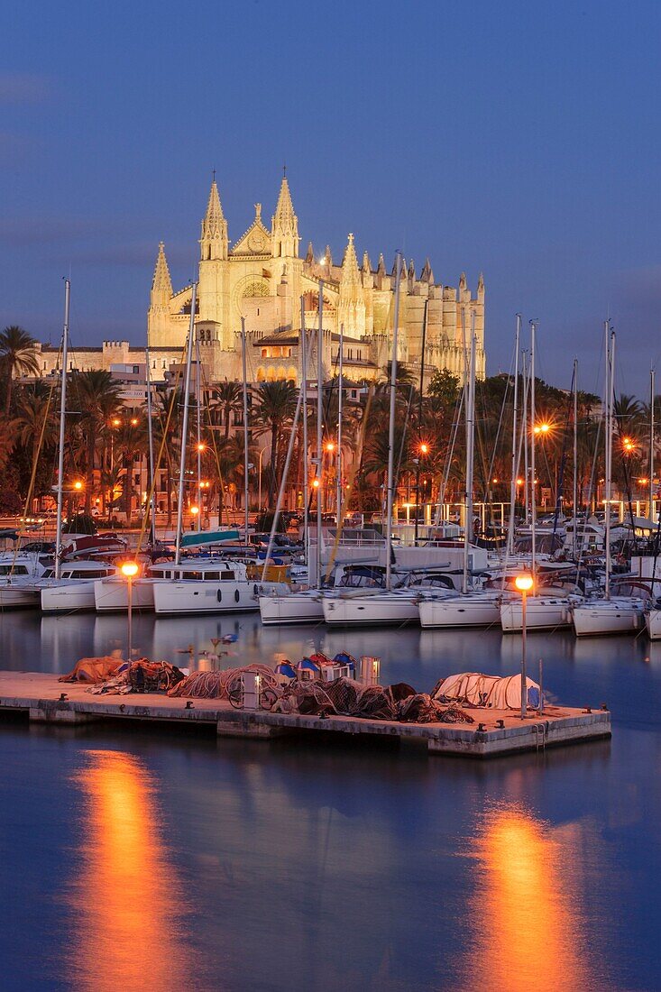 Kathedrale von Mallorca von der Anlegestelle des Riba, XIII Jahrhundert, Historisch-Künstlerisches, Palma, Mallorca, Balearen, Spanien, Europa