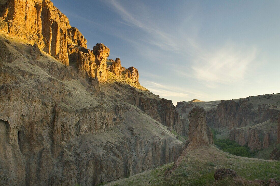 First light on the volcanic spires of Succor Creek State Park in the Owyhee Uplands of SE Oregon