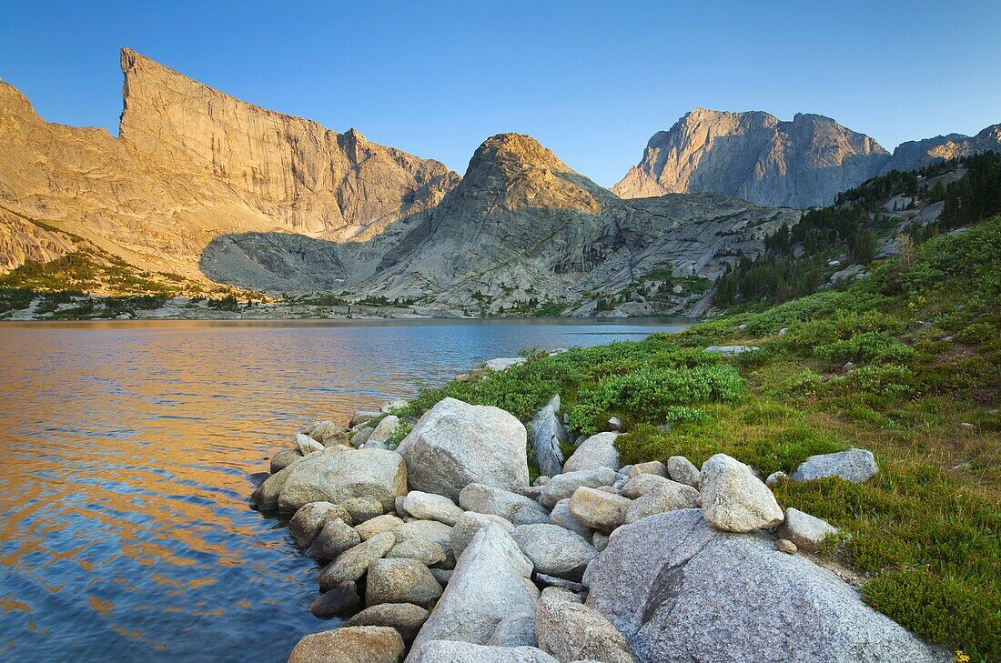 Deep Lake and East Temple Peak, Bridger Wilderness in the Wind River Range of the Wyoming Rocky Mountains