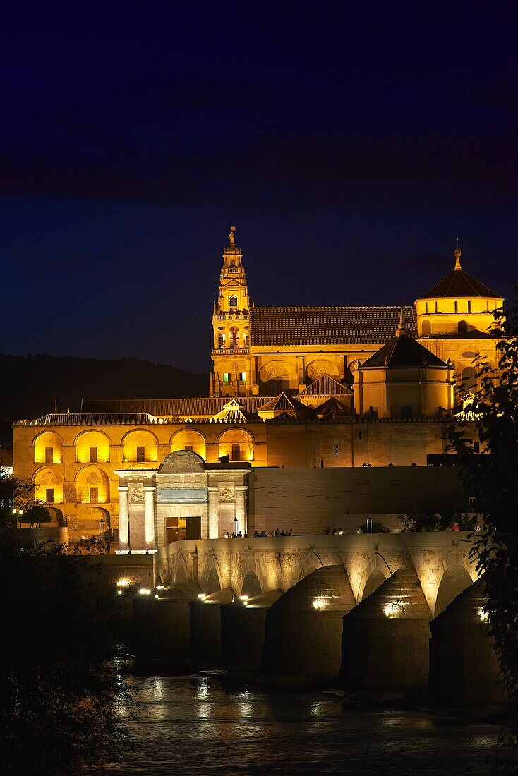 Roman bridge and mosque-cathedral at Dusk, Córdoba  Andalucia  Spain.