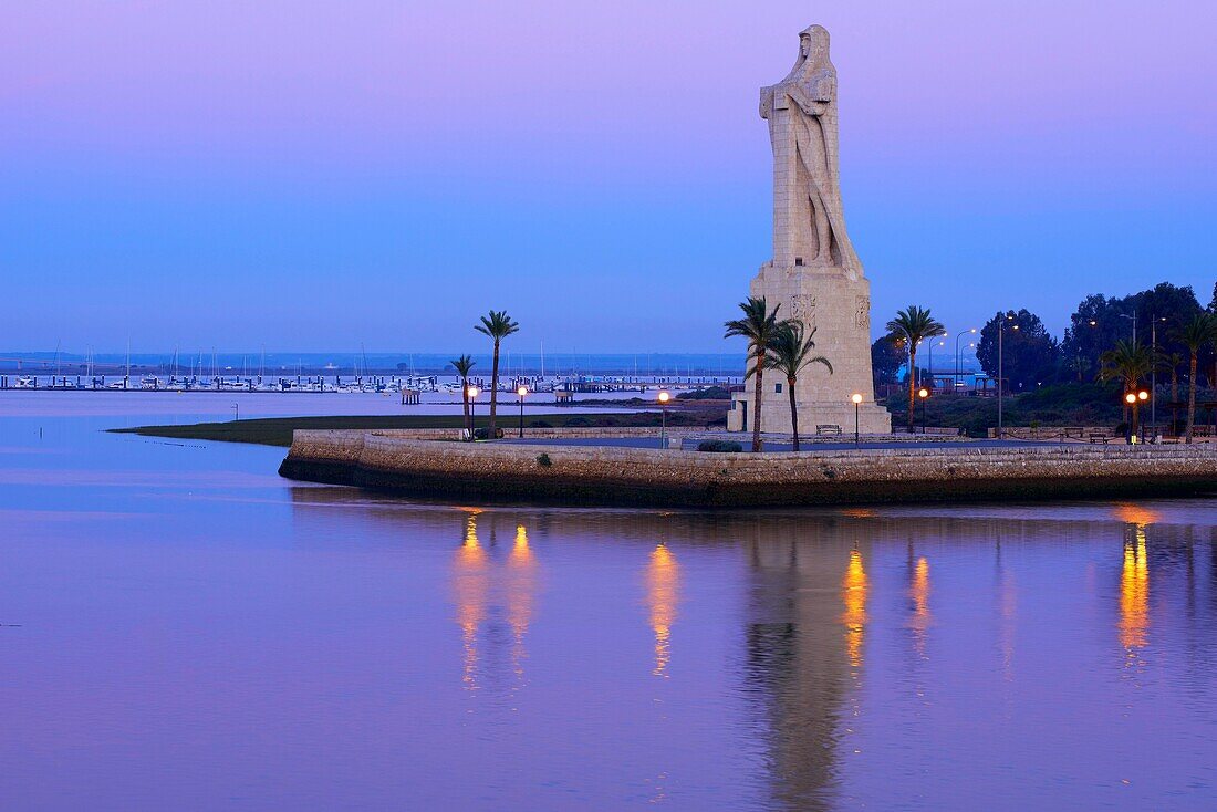 Huelva, Monument to Christopher Columbus at Dawn, Punta del Sebo, Andalusia, Spain