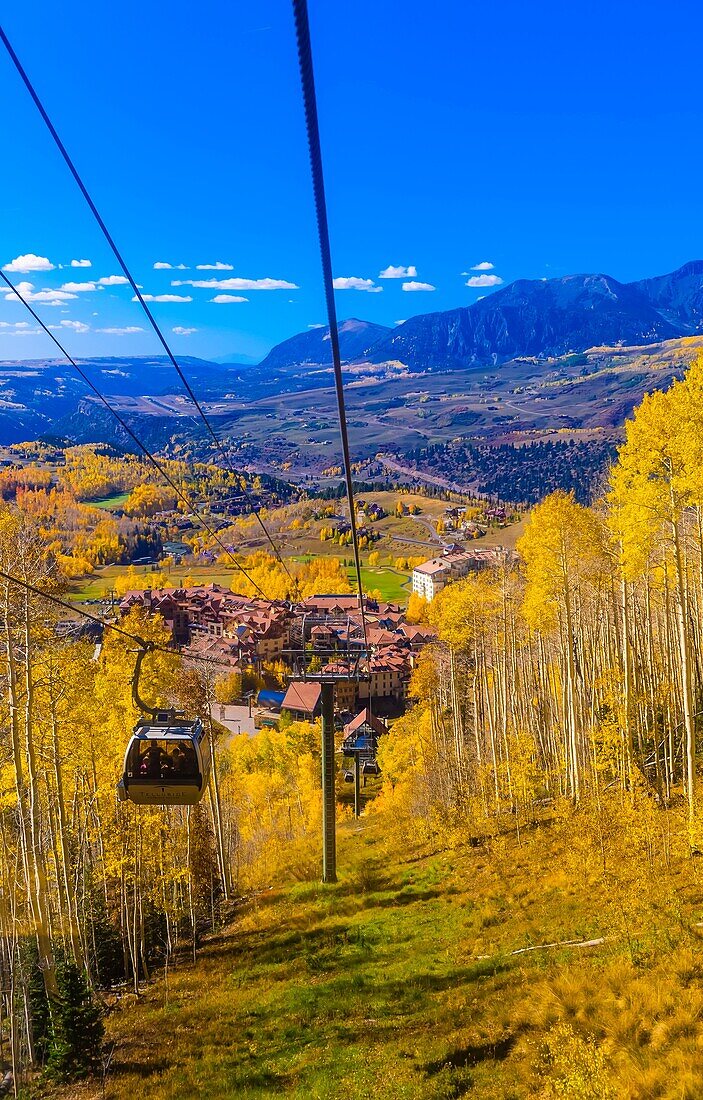 Gondola from the town of Telluride to Telluride Mountain Village, Telluride, Colorado USA