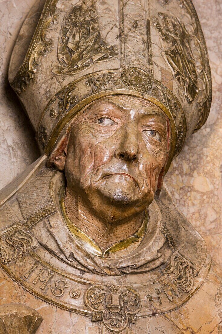 Grave stone Bishop Rudolf of Scherenberg, Kilian Cathedral, Würzburg, Bavaria, Germany