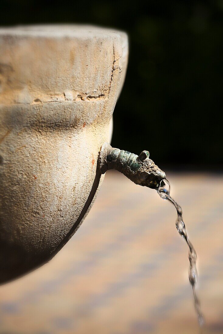 stone fountain and water gardens of the Alcazar, Sevilla, Andalucia, Spain