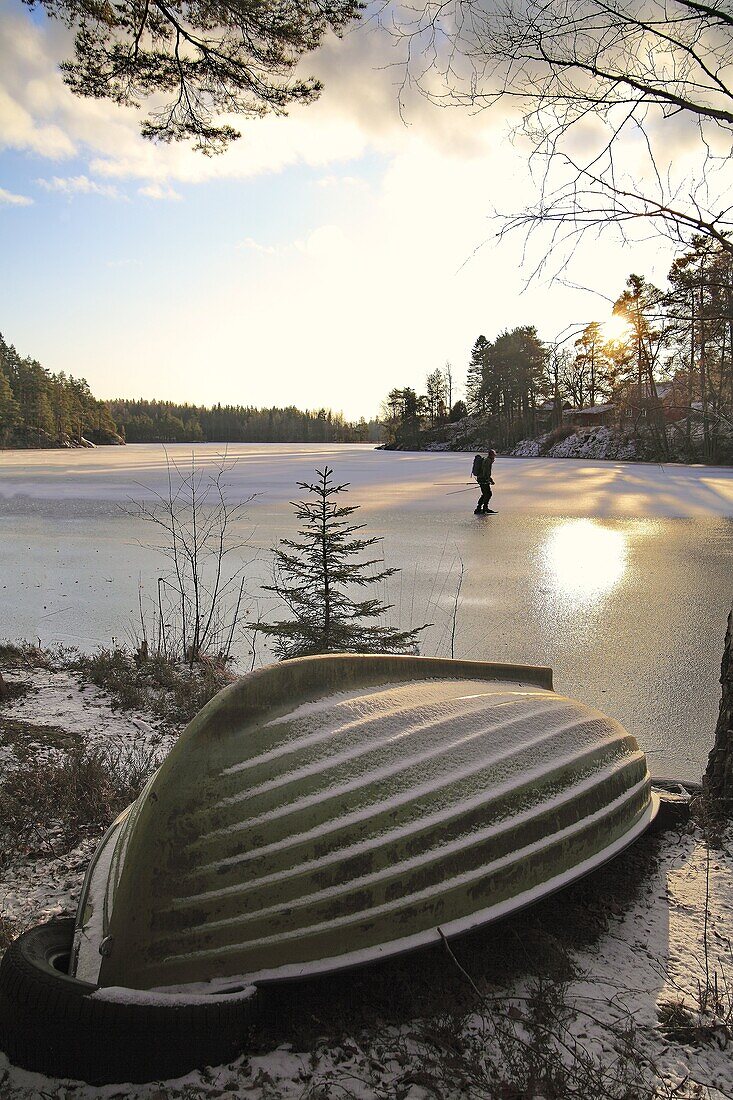 Skating at Lake Fläten Katrineholm Sweden.