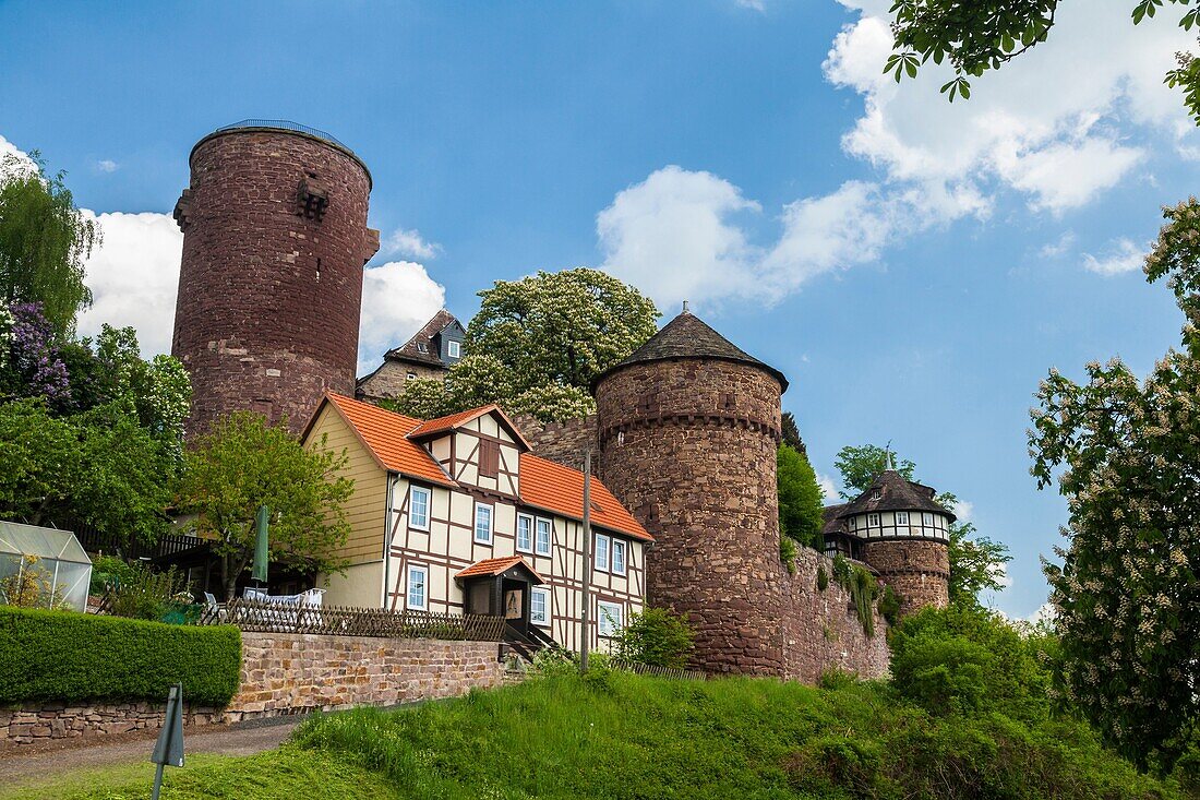 The picturesque Trendelburg Rapunzel´s castle on the German Fairy Tale Route, Trendelburg, Hesse, Germany, Europe