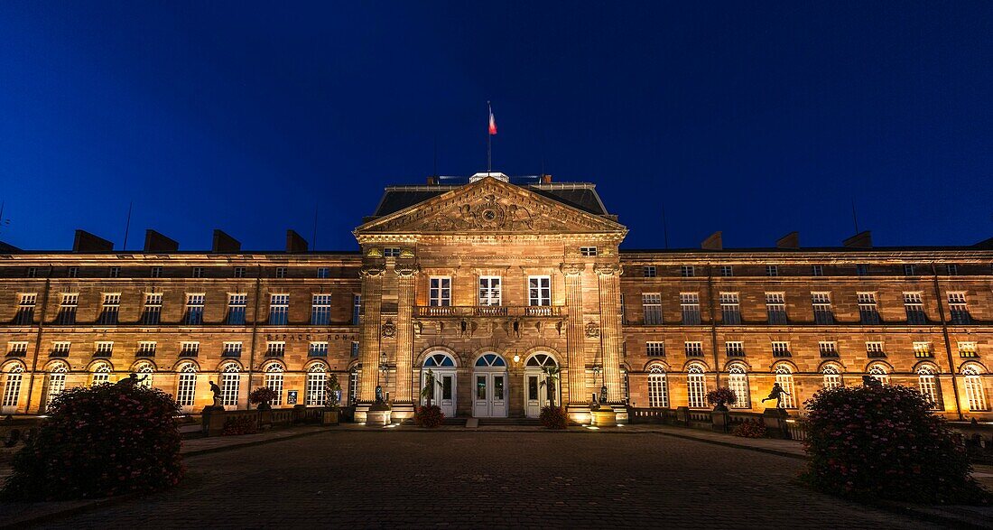 The picturesque Rohan Castle Château des Rohan at night in Saverne, Alsace, France, Europe