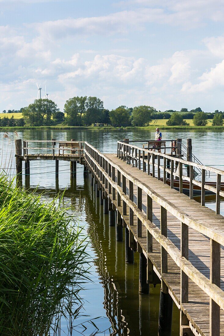 Wooden pier at the river Schlei, Sieseby, Schleswig-Holstein, Germany, Europe