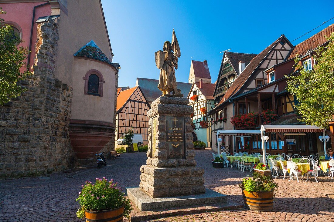 War memorial in the picturesque village of Eguisheim, Alsace, France, Europe