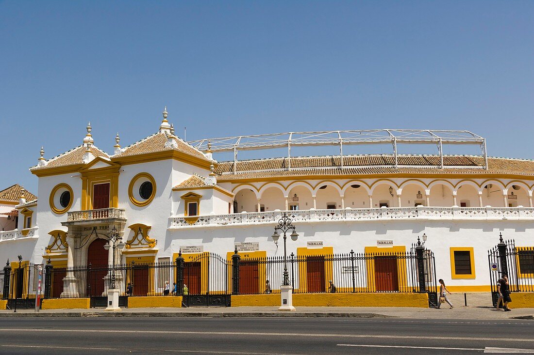 Principal entrance of Plaza de toros de la Real Maestranza de Caballeria de Sevilla, Bullfighting ring, Paseo de Cristobal Colon, El Arenal, Seville, Sevilla, Andalusia, Spain