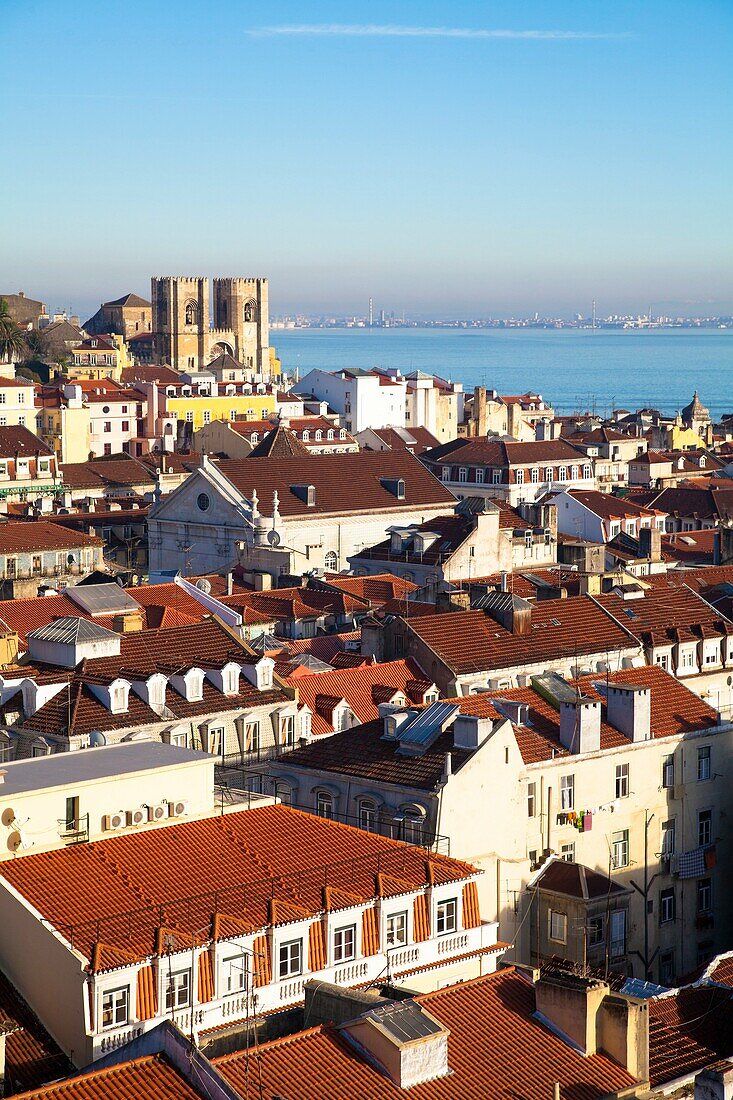 Overlooking Lisbon from Elevator de Santa Justa, Lisbon, Portugal, Europe