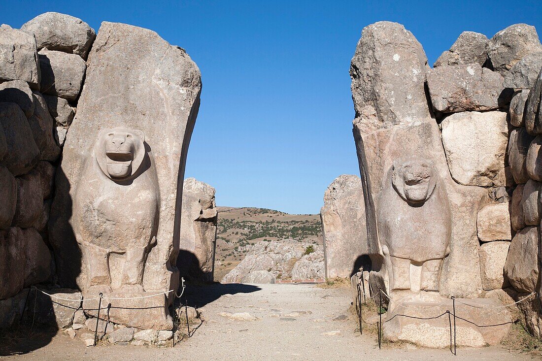 the lions gate, archaeological area of hattusa, central anatolia, turkey, asia