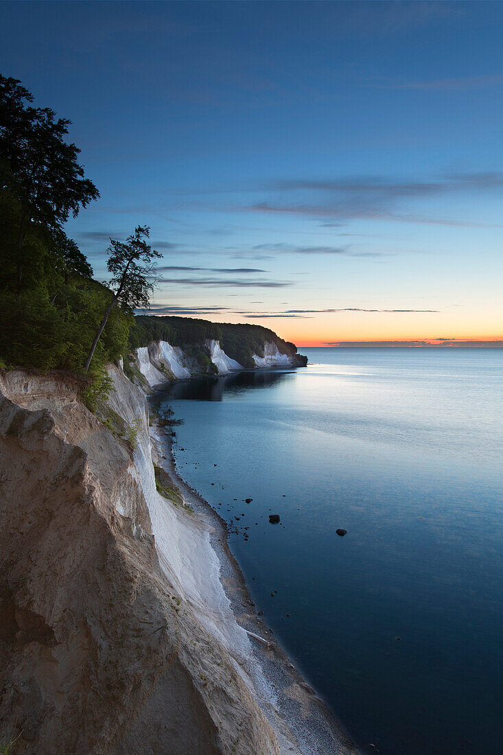 Chalk cliffs at dawn, Jasmund National Park, Ruegen island, Baltic Sea, Mecklenburg Western-Pomerania, Germany