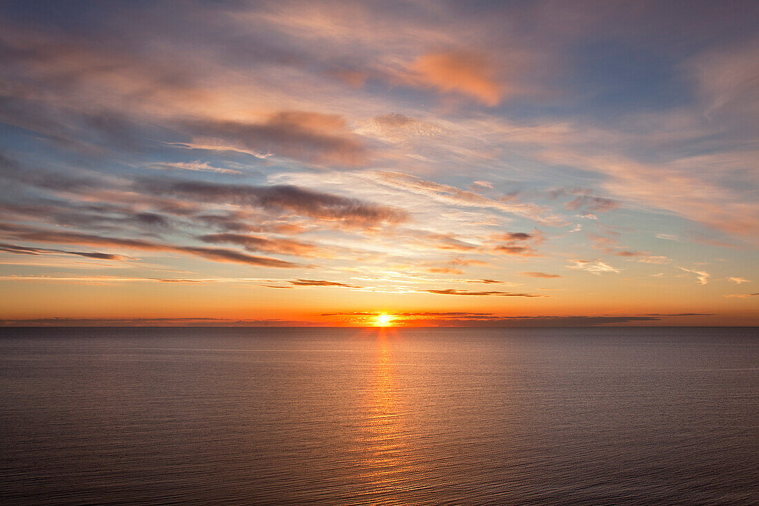 Sunrise at sea, Jasmund National Park, Ruegen island, Baltic Sea, Mecklenburg Western-Pomerania, Germany