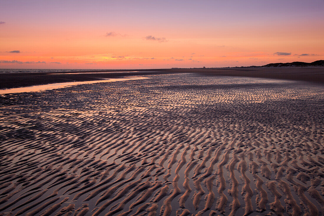 Sonnenuntergang am Kniepsand, Insel Amrum, Nordsee, Nordfriesland, Schleswig-Holstein, Deutschland