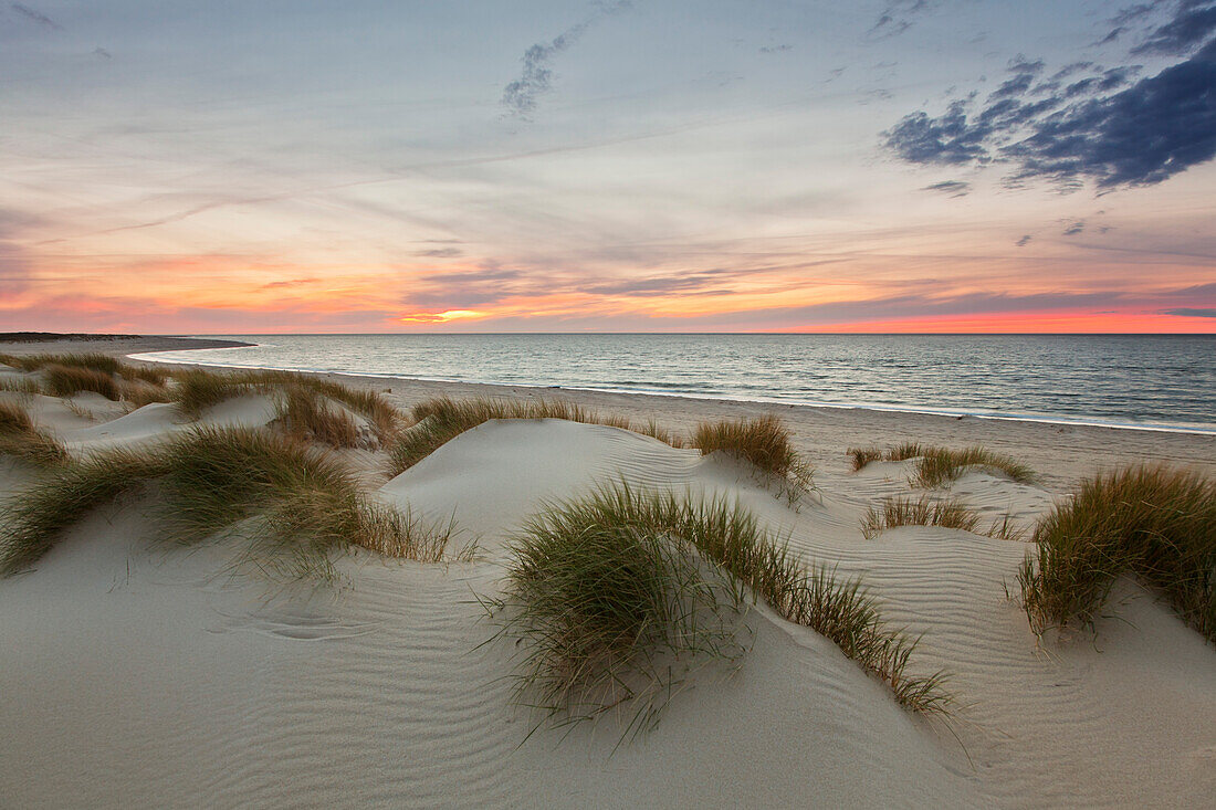 Sunset at the beach, Ellenbogen peninsula, Sylt island, North Sea, North Friesland, Schleswig-Holstein, Germany