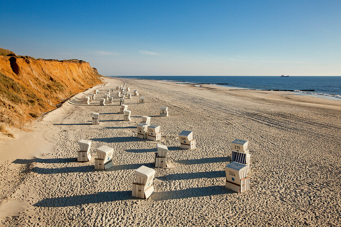 Beach chairs at Rotes Kliff, near Kampen, Sylt island, North Sea, North Friesland, Schleswig-Holstein, Germany