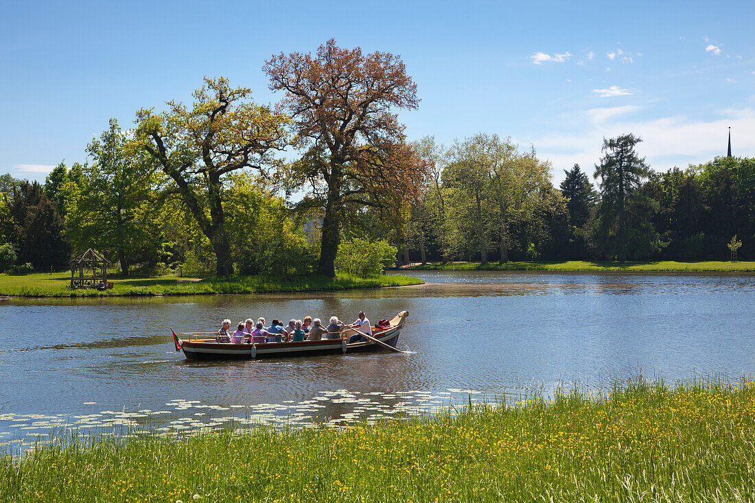 Boat trip on the lake, Woerlitz, UNESCO world heritage Garden Kingdom of Dessau-Woerlitz, Saxony-Anhalt, Germany
