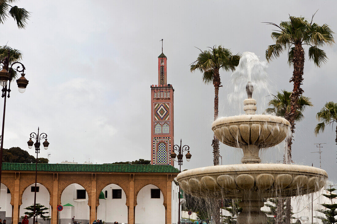 Fountain and Sidi Bou Abib Mosque on Place du 9 Avril 1947 (Grand Socco), Tangiers, Morocco