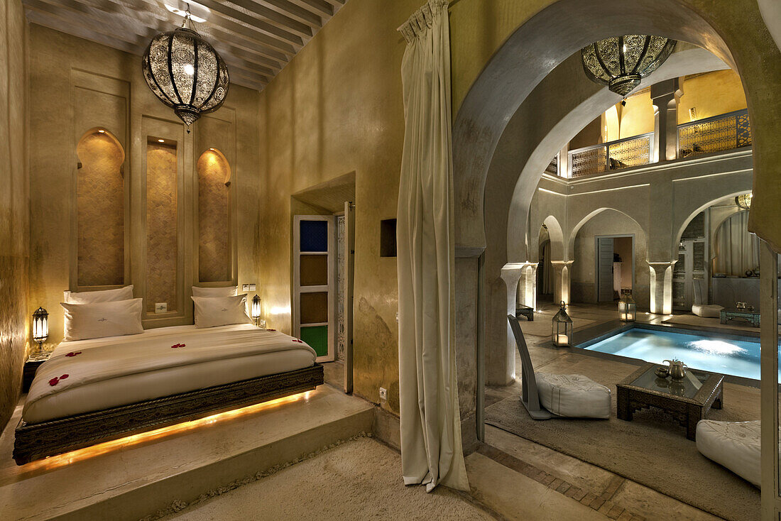 Gästezimmer mit Öffnung zum Innenhof, Riad Anayela, Marrakesch, Marokko