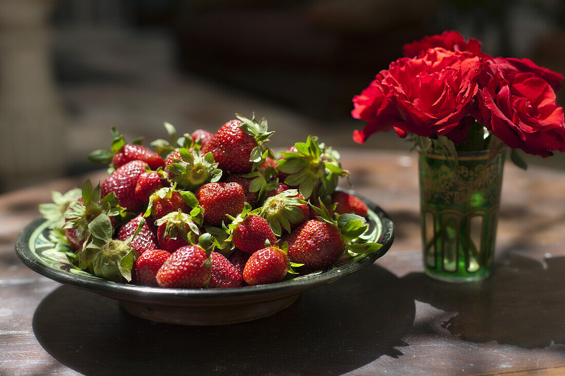Bowl of strawberries, El Fenn, Marrakech, Morocco