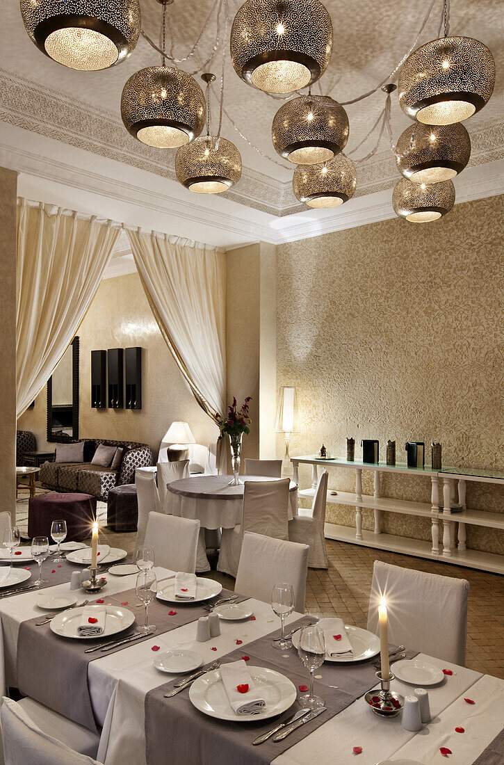 Dining room, Riad Nashira, Marrakech, Morocco