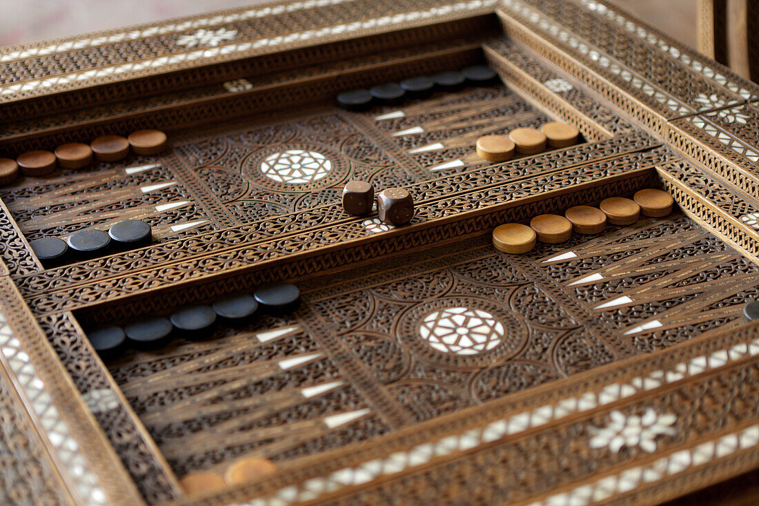 Backgammon set, Villa des Orangers, Marrakech, Morocco