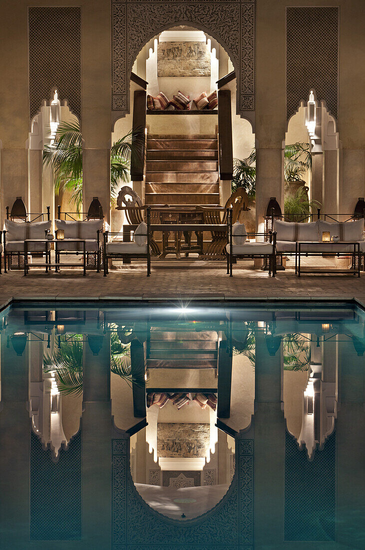 Pool with reflection, Villa des Orangers, Marrakech, Morocco